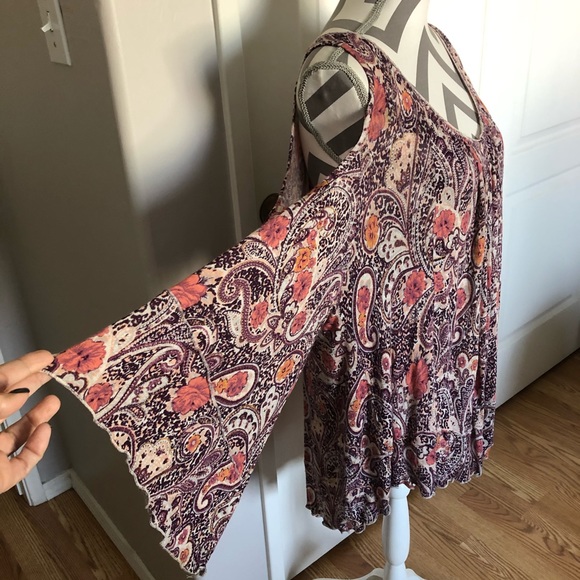 Free People Cold Shoulder Boho Paisley Top - Picture 4 of 8